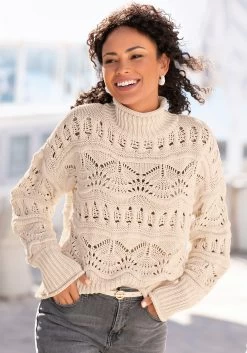 Vivance Shirt Met Lange Mouwen (set, Set Van 2) -Beroemde Badkleding Winkel vivance ajourtrui met opstaande kraag beige 4