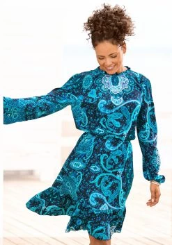 Laura Scott Short 33 Laura Scott Short -Beroemde Badkleding Winkel vivance gedessineerde jurk van geweven viscose blauw 6