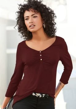 Vivance Jerseyjurk Met Bloemenprint 31 Vivance Jerseyjurk Met Bloemenprint -Beroemde Badkleding Winkel vivance shirt met 3 4 mouwen met fijne plooi rood