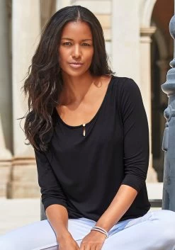 Vivance Shirt Met 3/4-mouwen Met Gouden Knoopdetail Bij De Hals (Set Van 2) -Beroemde Badkleding Winkel vivance shirt met 3 4 mouwen met gouden knoopdetail bij de hals set van 2 zwart 3