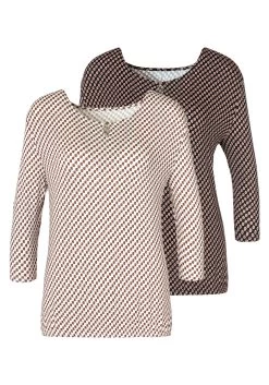 Vivance Jerseyjurk Met Print All-over -Beroemde Badkleding Winkel vivance shirt met 3 4 mouwen met kleine opening en goudkleurige sierknoop bij de hals set van 2 multicolor 1