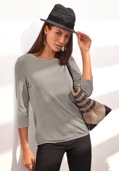 Olympia Badpak -Beroemde Badkleding Winkel vivance shirt met 3 4 mouwen met zilverkleurige glitterprint grijs 8