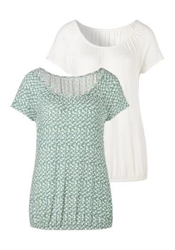 S.Oliver RED LABEL Beachwear Strandshirt Met Aangerimpelde Mouwen 32 S.Oliver RED LABEL Beachwear Strandshirt Met Aangerimpelde Mouwen -Beroemde Badkleding Winkel vivance t shirt met iets aangerimpelde ronde hals set van 2 blauw