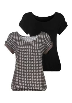 Vivance T-shirt Met Klein Beleg En Goudkleurige Knoop Onder Aan De Mouwen (Set Van 2)