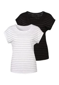 Vivance T-shirt Met Koperkleurige Lurex-strepen (Set Van 2)