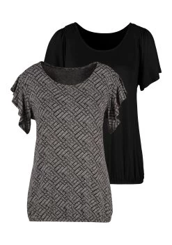 Beachtime -Beroemde Badkleding Winkel vivance t shirt met korte volantmouwtjes set van 2 zwart 1