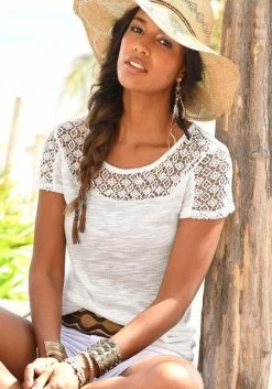 Vivance T-shirt Met Zachte Gehaakte Kant (Set Van 2) -Beroemde Badkleding Winkel vivance t shirt met zachte gehaakte kant set van 2 multicolor 4