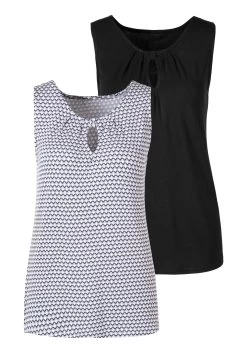 Vivance Shirt Met 3/4-mouwen Met Kleine Opening En Goudkleurige Sierknoop Bij De Hals (Set Van 2) 27 Vivance Shirt Met 3/4-mouwen Met Kleine Opening En Goudkleurige Sierknoop Bij De Hals (Set Van 2) -Beroemde Badkleding Winkel vivance tanktop met een cut out en fijne plooi voor set van 2 paars 3