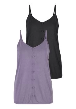 Vivance Jerseyjurk Met Bloemetjesdessin -Beroemde Badkleding Winkel vivance top met spaghettibandjes met opgestikte knopenlijst set van 2 paars 10